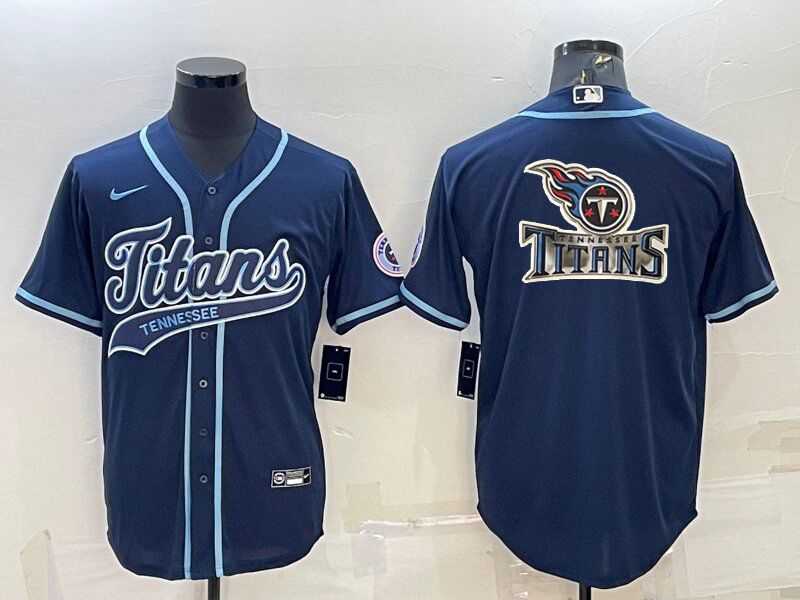 Mens Tennessee Titans Navy Blue Team Big Logo With Patch Cool Base Stitched Baseball Jersey